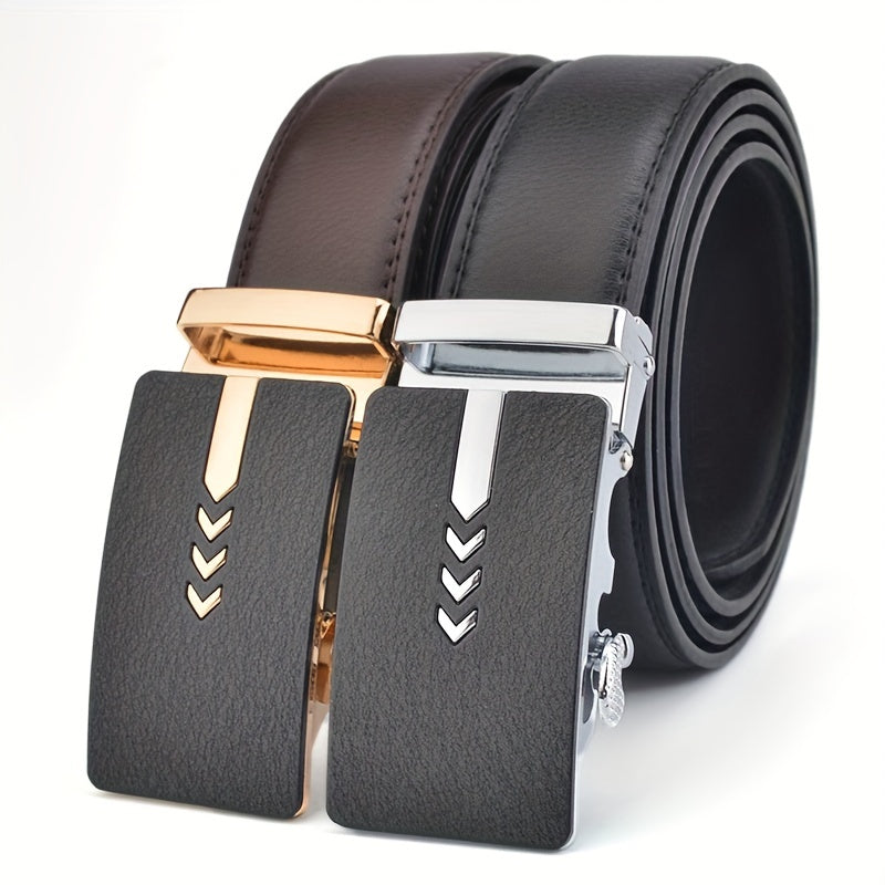 Men's Calfskin Leather Belt Automatic Buckle Business Suit Waist Strap