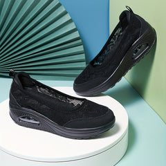 Women's Lace Slip on Walking Shoes Air Cushion Chunky Sneakers