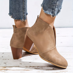 Women's Block Heel Short Boots Slip-On Comfortable Closed Toe Shoes