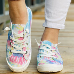 Women's Tie Dye Flat Shoes Casual Lace Up Canvas Lightweight Walking Sneakers