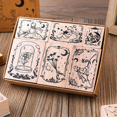 6pcs Wooden Seals Rose Prince DIY Decorative Printing Set