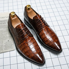 Crocodile Embossed Pointed Top Slip On Derby Shoes