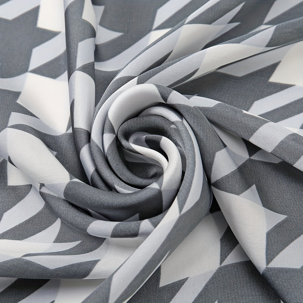 Gray Houndstooth Print Silk Scarf for Women