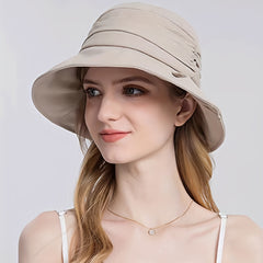 Ruched Solid Bucket Hat Wide Brim UV Protection Basin Hat Lightweight Foldable