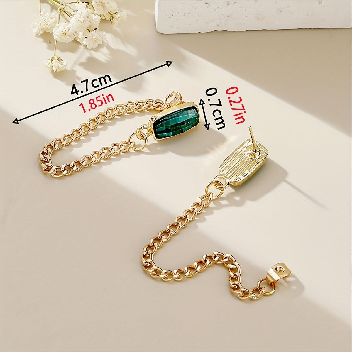 Long Chain Earrings Square Synthetic Gems 18K Plated Drop Earrings
