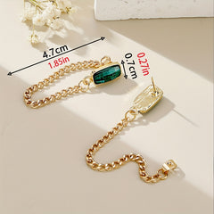 Long Chain Earrings Square Synthetic Gems 18K Plated Drop Earrings