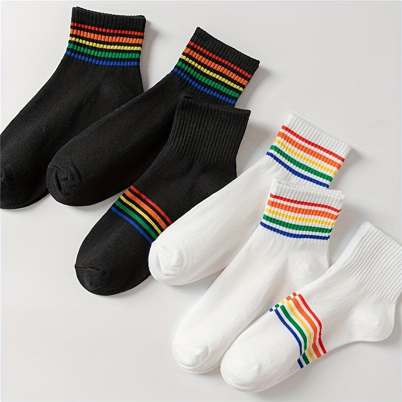 6 Pairs Rainbow Striped Mid Tube Socks Women's Stockings