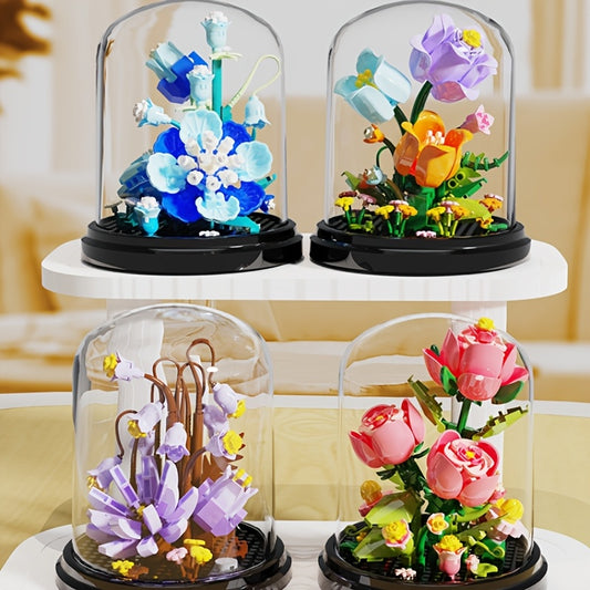Colorful Flower Series Small Particle Building Blocks with Dust Cover