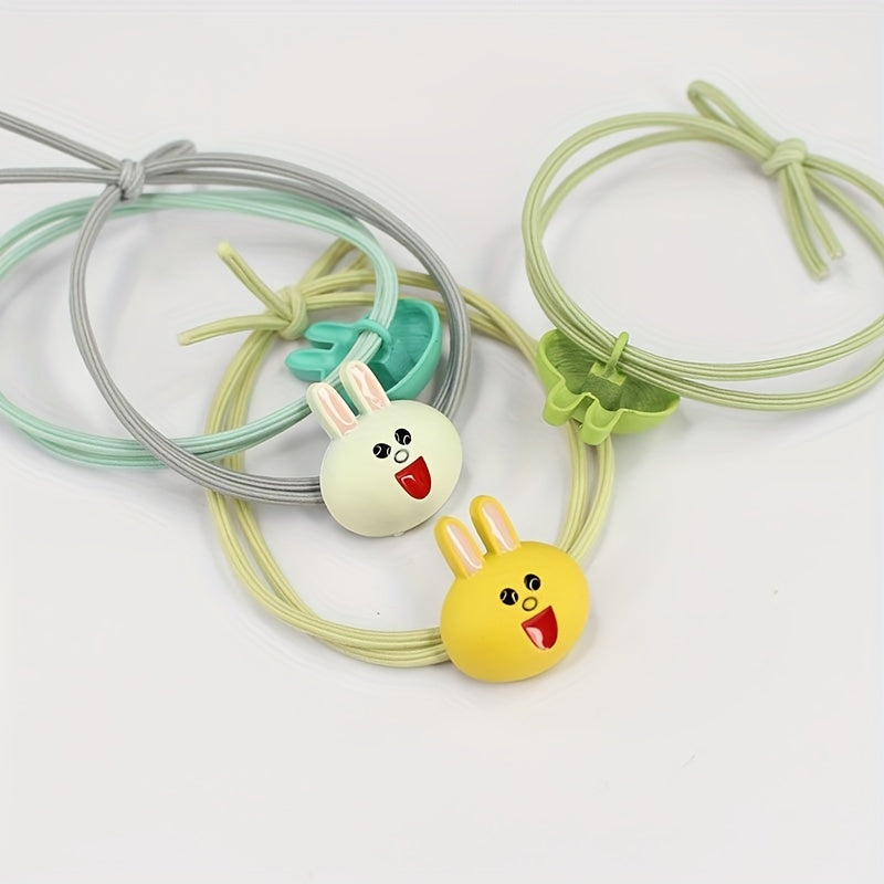 Smiling Rabbit Decor Hair Tie Hair Ring For Girls Elastic Lovely Ponytail Holder