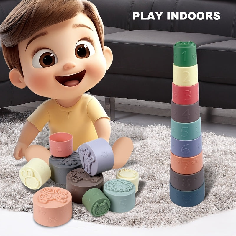 Kids' Silicone Stackable Cup Set Colorful Building Toy
