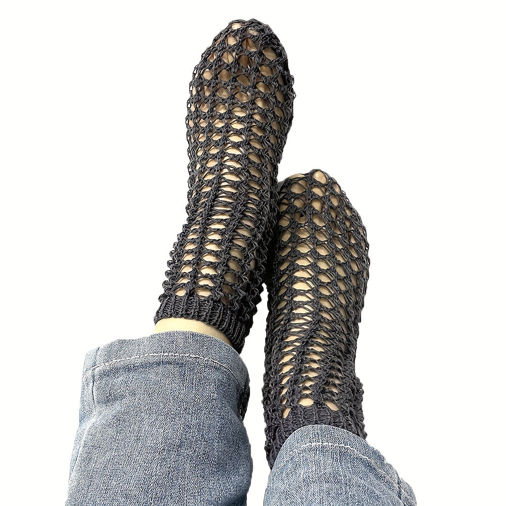 Solid Fishnet Socks Hollow Out Crew Stockings