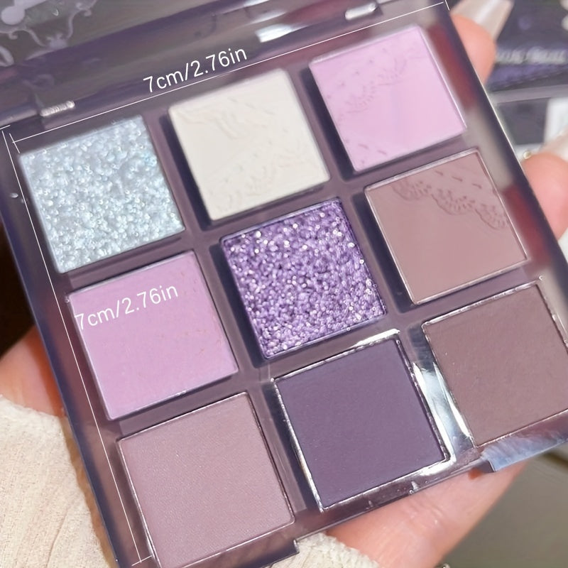 9-Color Purple Eyeshadow Palette, Velvet Finish, Matte & Shimmer