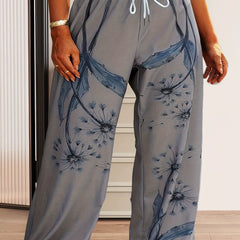 Plus Size Casual Pants Women's Plus Dandelion Print Sporty Trousers