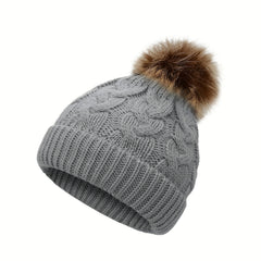 4 Pack Kids Winter Hats Beanie with Faux Fur Pom