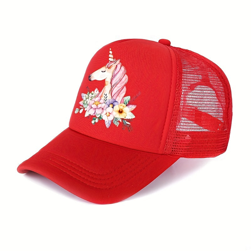 Unicorn Printed Baseball Cap Mesh Sun Hat Lightweight Trucker Hats Women