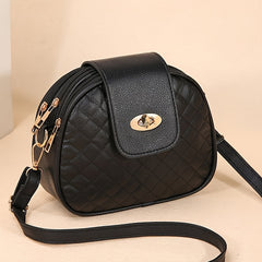 Embroidered Round Shoulder Bag Quilted PU Leather Crossbody