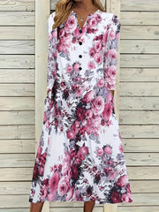  Floral Print Long Sleeve Dress With Pockets