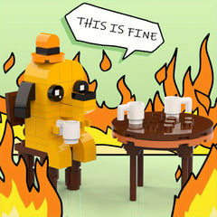 Funny 'This Is Fine' Dog Meme Building Set Cartoon Puppy Construction Toy