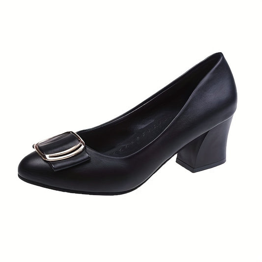 Women's Slip-On Metal Decor Heels Comfortable Closed Toe Shoes