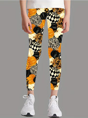 Girl's Skull Full Print Tight Leggings for Halloween