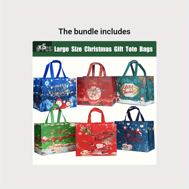 6pcs Gilding Christmas Gift Bags Tote Bags With Handles Reusable Grocery Bags