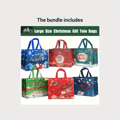 6pcs Gilding Christmas Gift Bags Tote Bags With Handles Reusable Grocery Bags