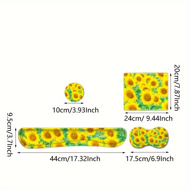 Ergonomic Wrist Rest Pad Set Yellow Sunflower Design