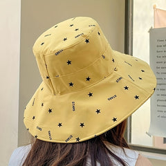 Star Print Bucket Hat Wide Brim Sunshade UV Protection Casual Travel Beach Hats
