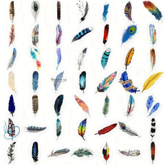 54pcs Feather Stickers Red Purple Teal Golden Self Adhesive