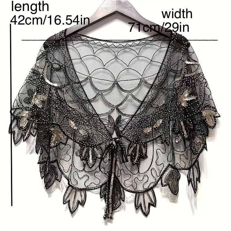 Vintage Lace Sequin Embroidery Shawl Cape Wrap for Party
