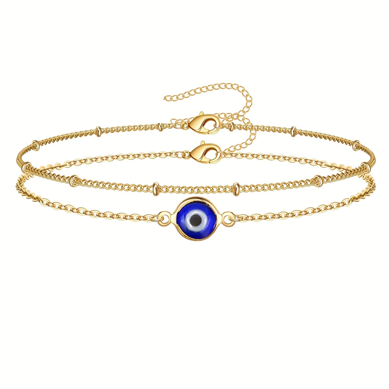 2 PCS Devil's Eye Chain Bracelet Set 18K Plated Stainless Steel Hand Jewelry