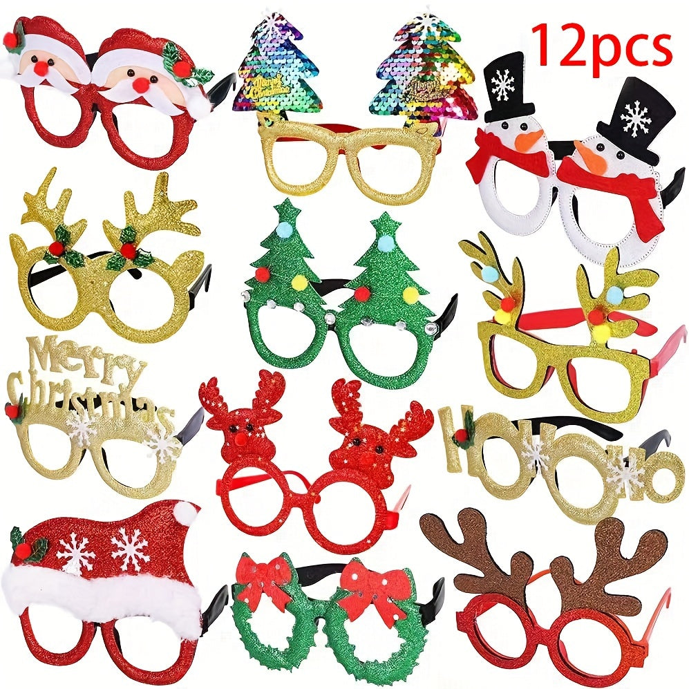 12pcs Christmas Party Funny Glasses with Fur Ball - Must Have for Games
