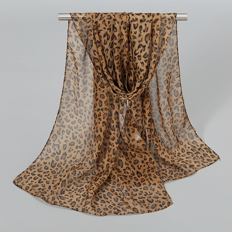 Leopard Print Chiffon Scarf Classic Shawl Sunscreen Windproof