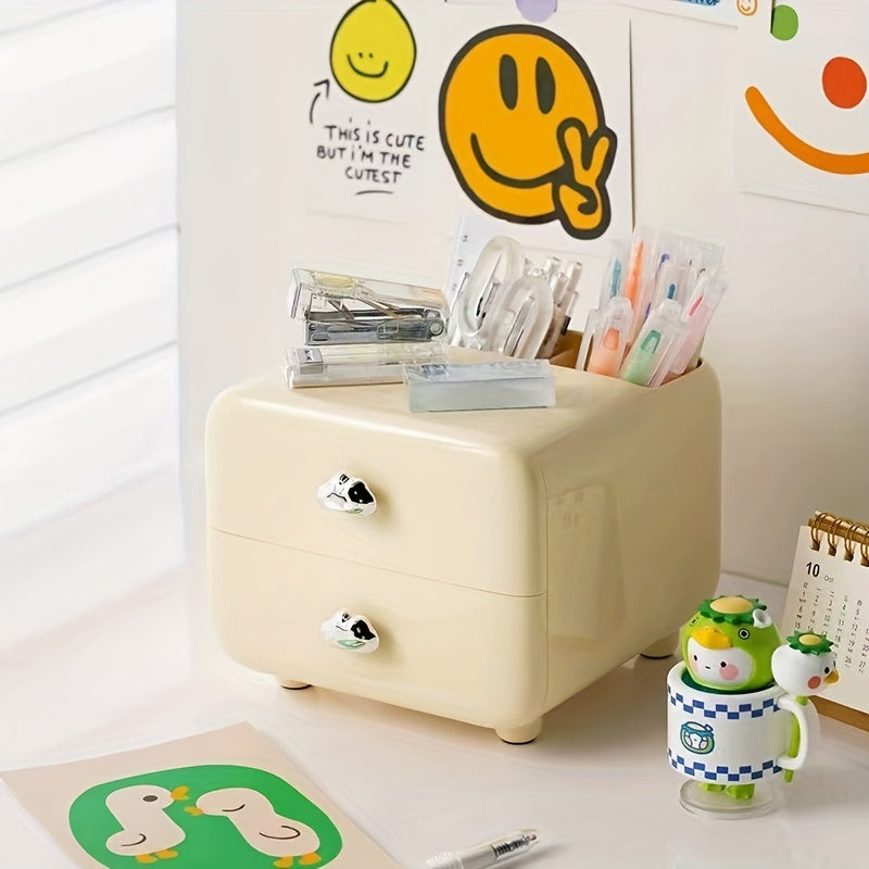 Cream Style Drawer Pen Holder Office Desk Organization Storage Box