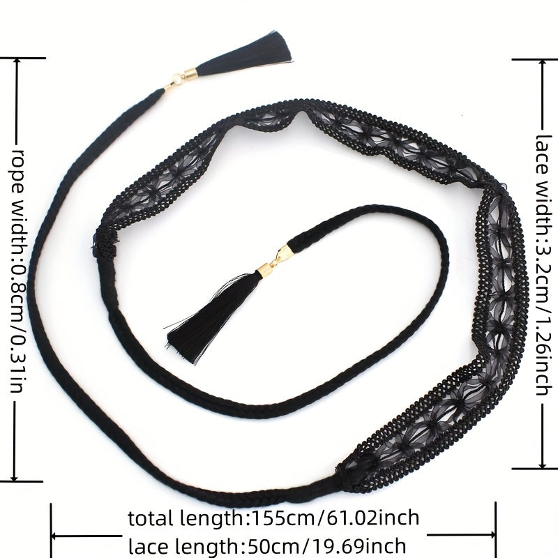 Boho Tassel Sash Belt Vintage Braided Lace Waistband