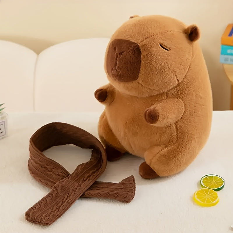 Capybara Plush Stuffed Animal with Scarf Soft Brown Furry Capybara