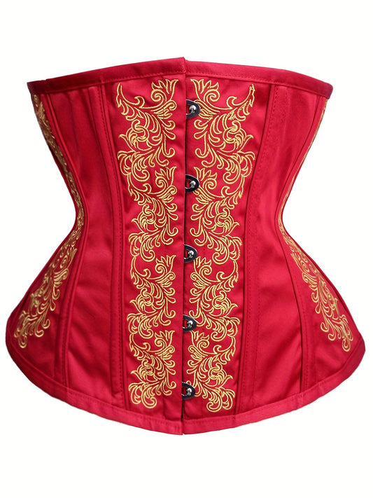 Embroidery Strapless Corset Bustier Retro Style Tummy Control Body Shaper