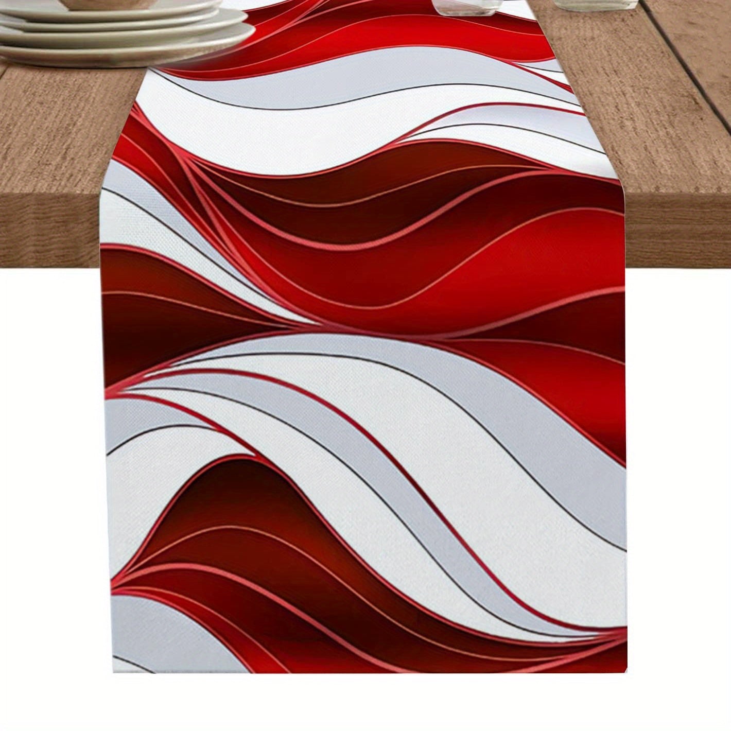 Red Gradient Lines Abstract Valance Geometric Table Runner
