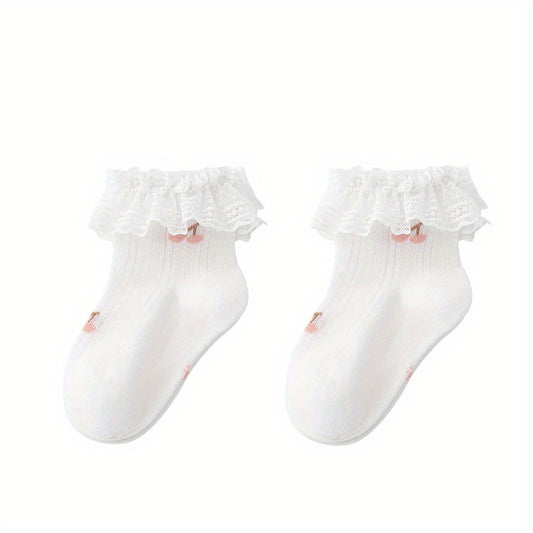 Girl's Princess Mesh Cotton Socks, Breathable Mid Tube Socks