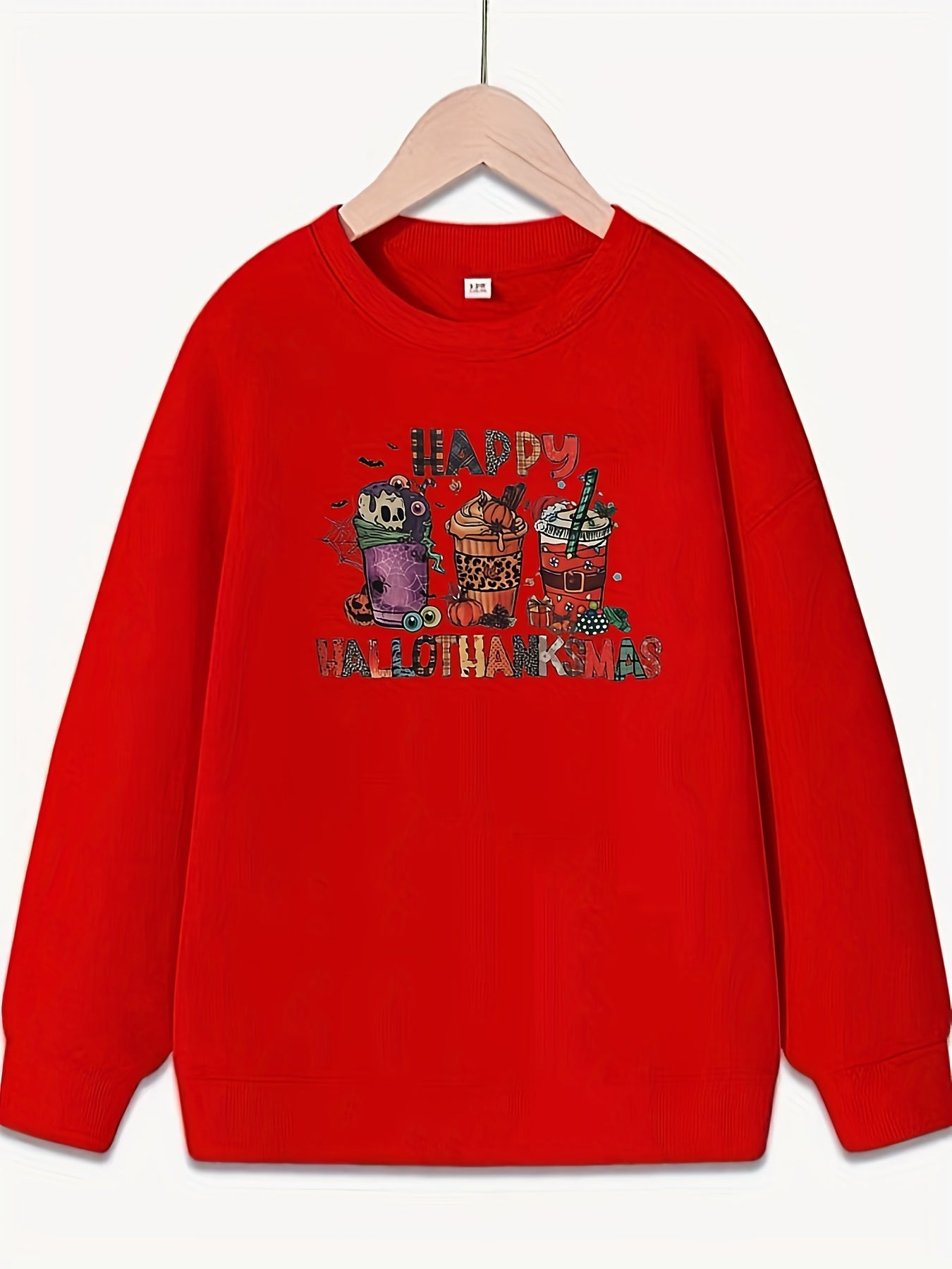 Halloween Beverages Pattern Round Neck Sweatshirt For Girls