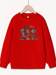 Halloween Beverages Pattern Round Neck Sweatshirt For Girls