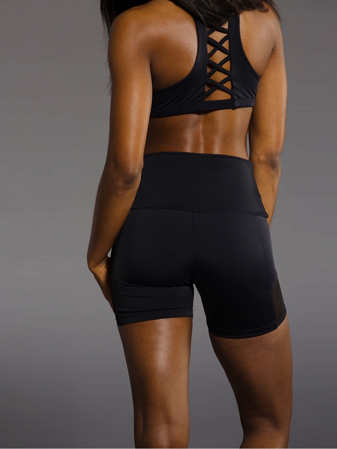 Mesh Stitching Yoga Shorts Ribbed Waist Activewear