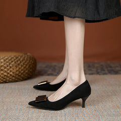 Women's Square Metal Decor Kitten Heels Slip-on Court Pumps