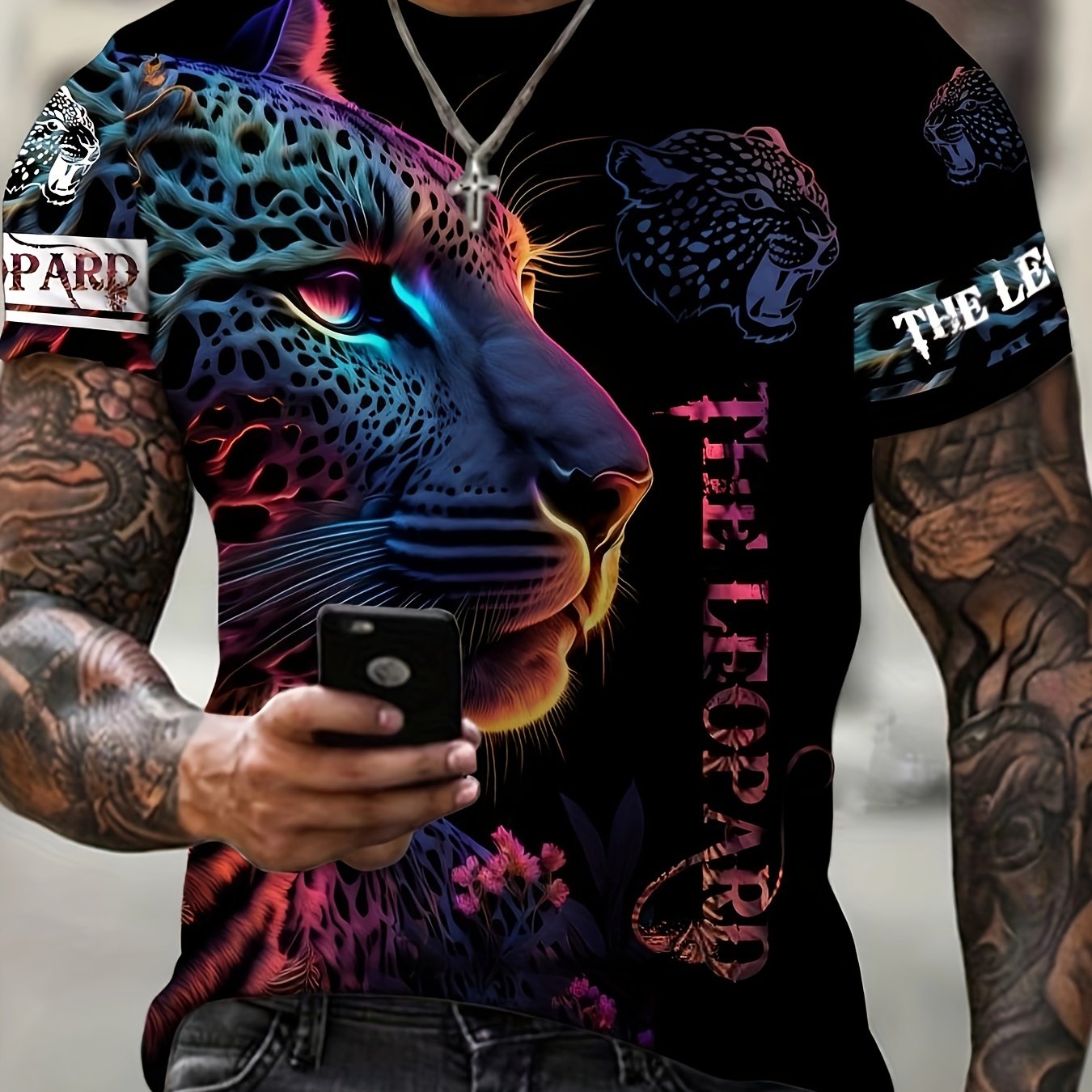 Leopard 3D Pattern Print Men's Graphic T-shirt Short Sleeve Pullover