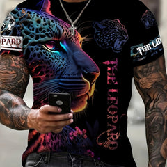 Leopard 3D Pattern Print Men's Graphic T-shirt Short Sleeve Pullover