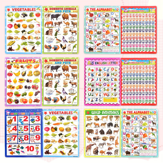 Educational Poster Charts for Kids Alphabet Fruits Vegetables Domestic & Wild An