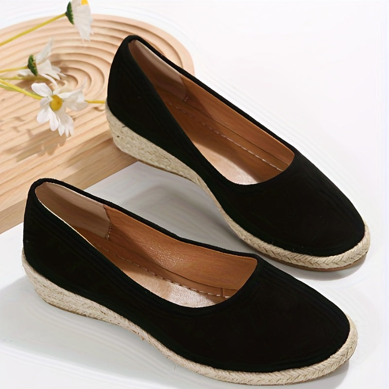 Women's Wedge Espadrilles Loafers Comfy Round Toe Slip On Heels