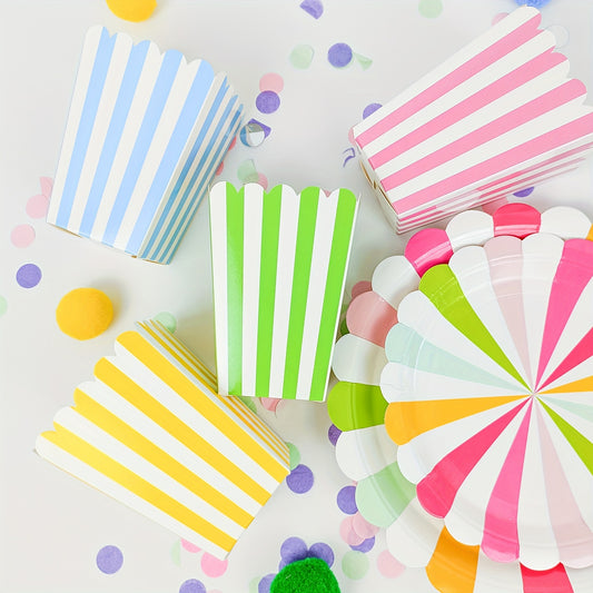 12 Pcs Striped Paper Popcorn Boxes Candy Box Picnic Snacks Boxes