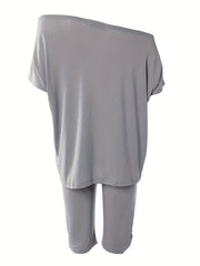  Funny Lip & Letter Print Tunic Top & Shorts Set