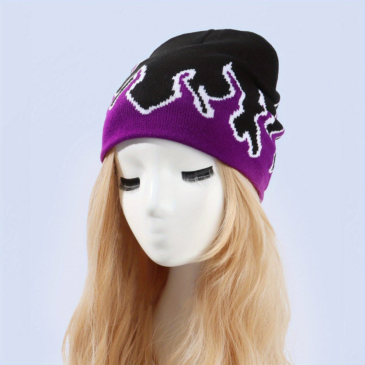 Y2K Flame Star Jacquard Beanie Hip Hop Knitted Warm Hat